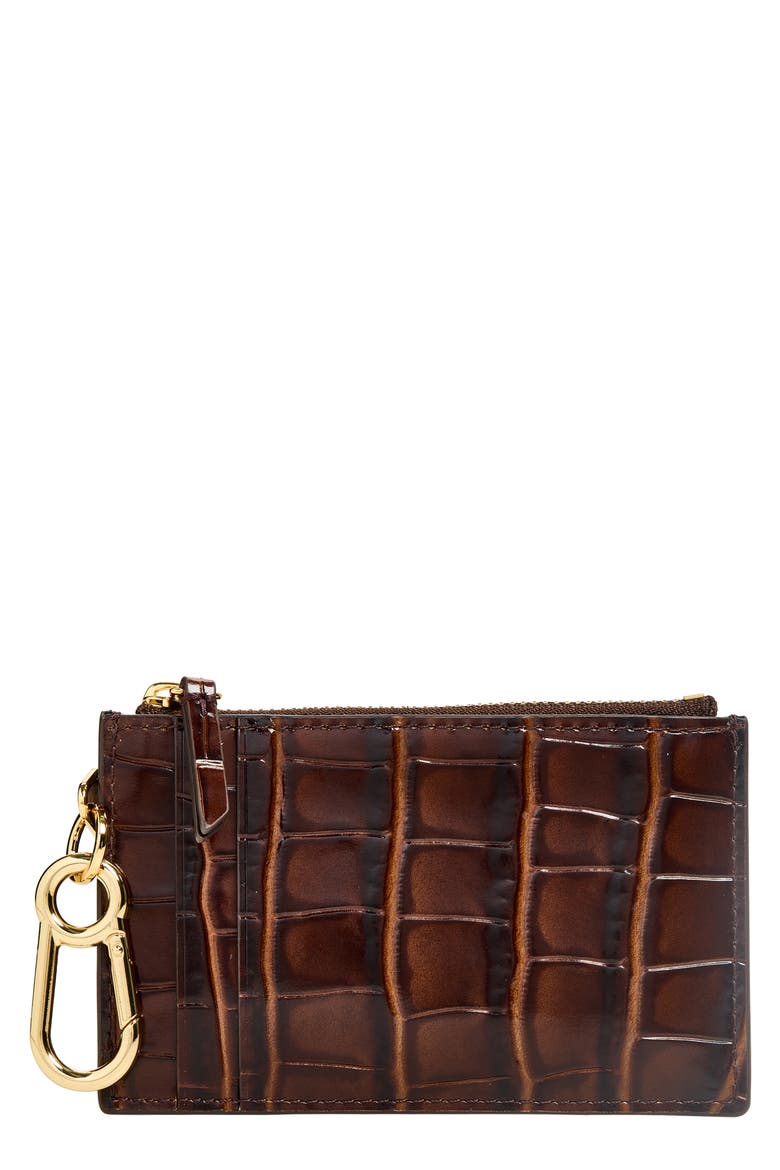 Croc Embossed Zip Card Holder, Main, color, CHESTNUT