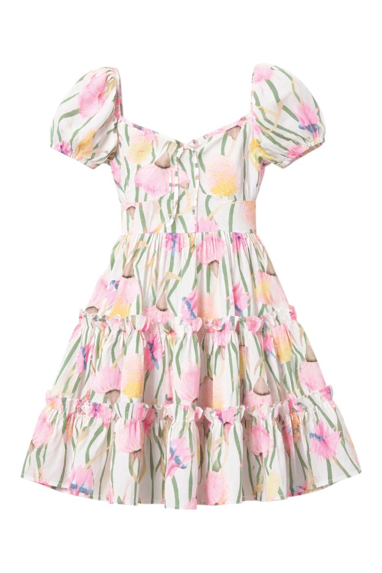 Bloom Puff Sleeve Tiered Stretch Cotton Minidress, Alternate, color, AUSSIE DESERT FLOWERS