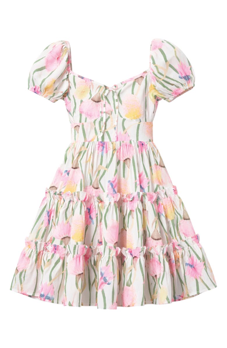 The Lulo Project Bloom Puff Sleeve Tiered Stretch Cotton Minidress, Alternate, color, Aussie Desert Flowers