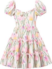 The Lulo Project Bloom Puff Sleeve Tiered Stretch Cotton Minidress
