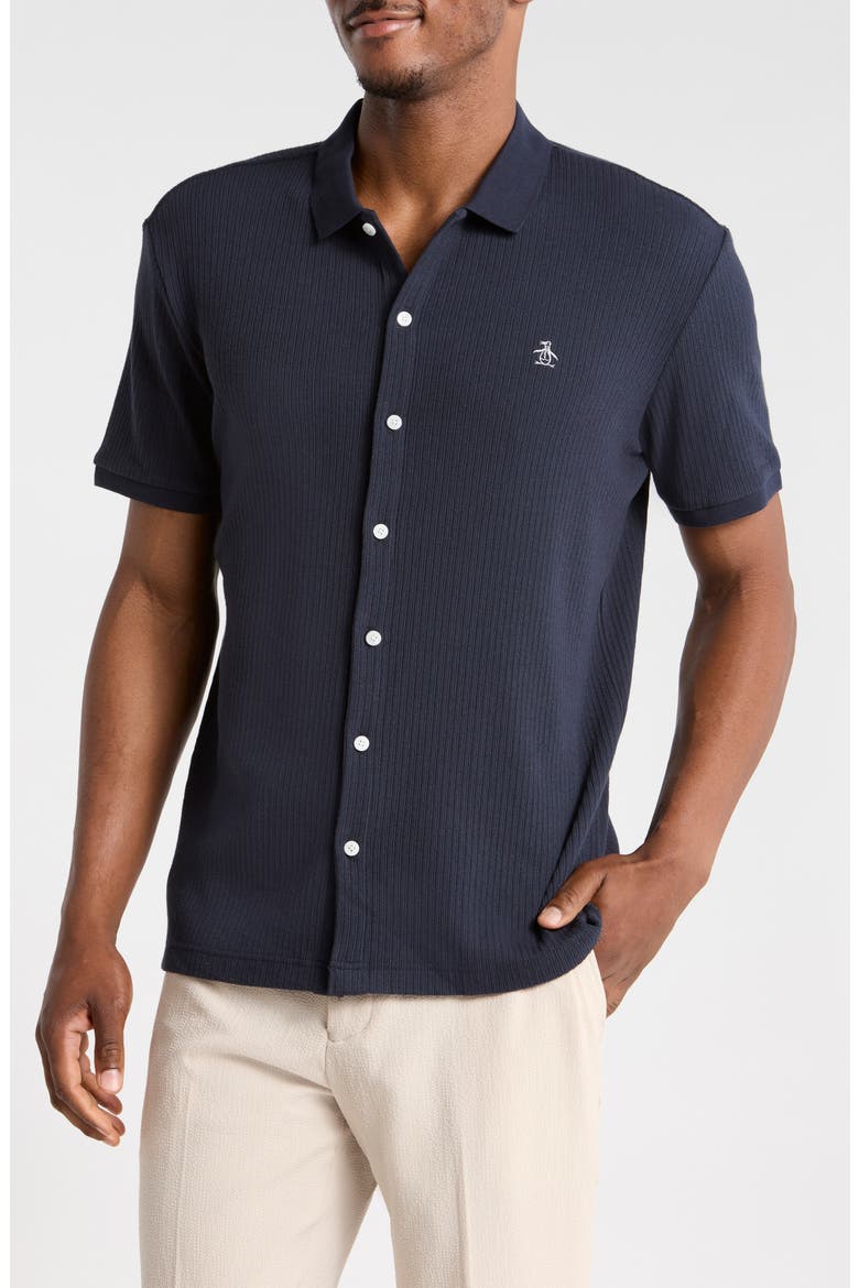 Jacquard Short Sleeve Button-Front Shirt, Main, color, DARK SAPPHIRE