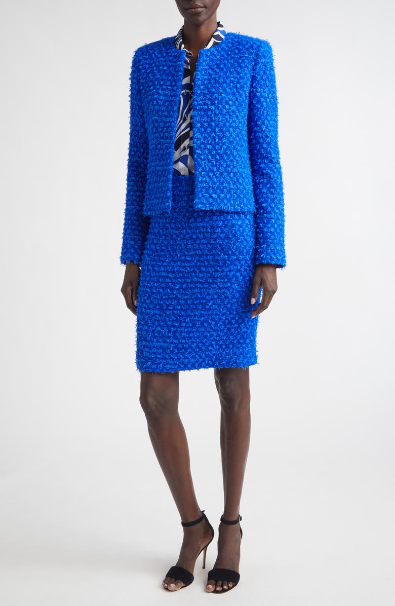 ST. JOHN Wool Blend Fringed Eyelash Yarn Jacket, Alternate, color, Cobalt Multi