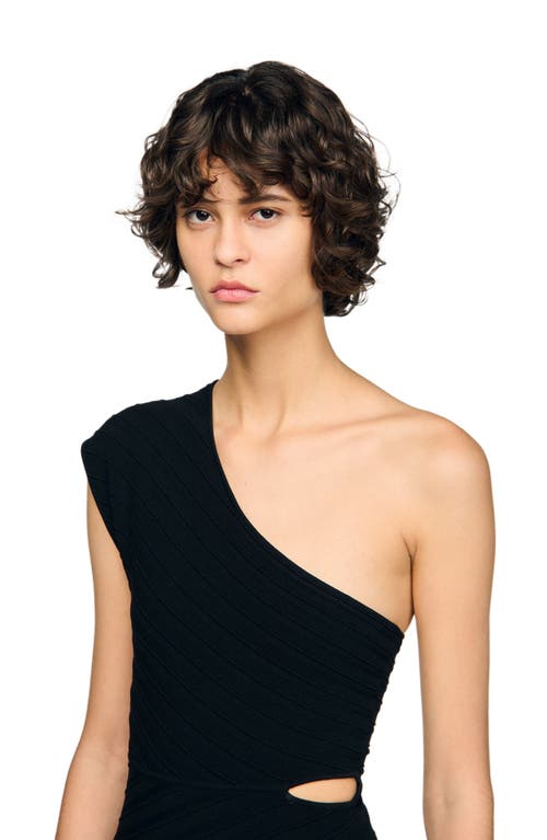 Sandro Asymmetric Knit Bodysuit In Black