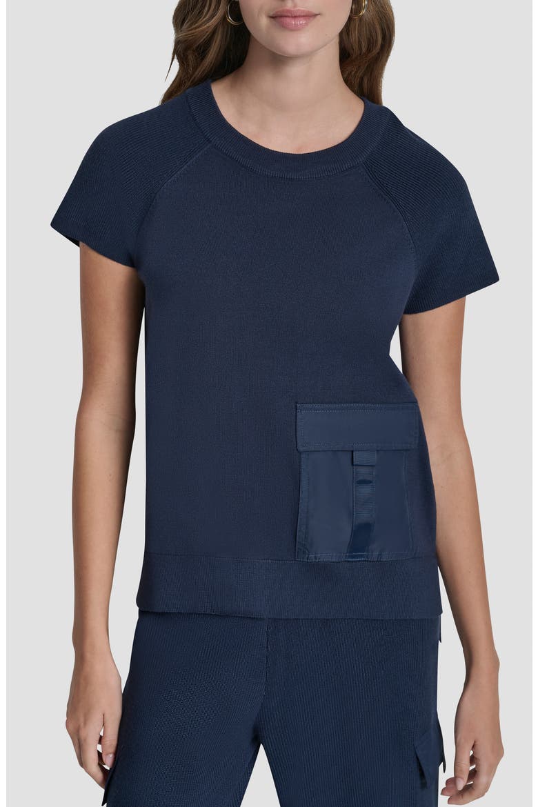 Satin Pocket Short Sleeve Sweater, Main, color, HUDSON BLUE