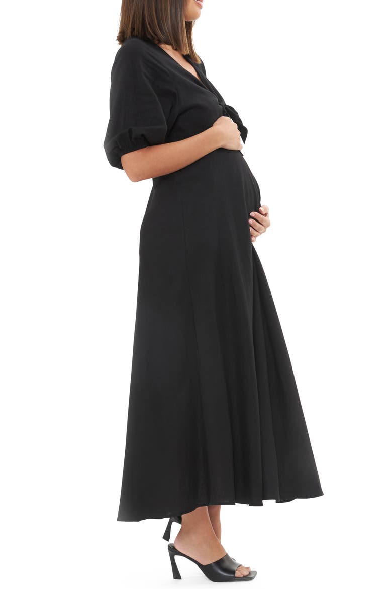 Camille Tie Front Linen Blend Maternity/Nursing Dress, Alternate, color, BLACK
