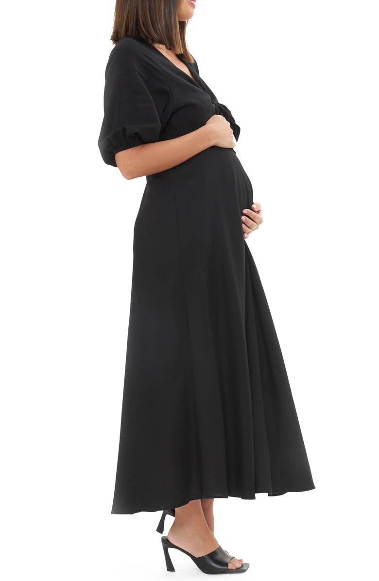 Ripe Maternity Camille Tie Front Linen Blend Maternity/Nursing Dress, Alternate, color, Black