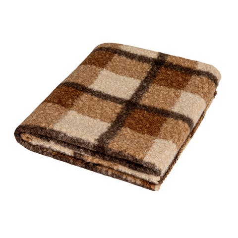 Fabric Faux Throw, Brown Plaid