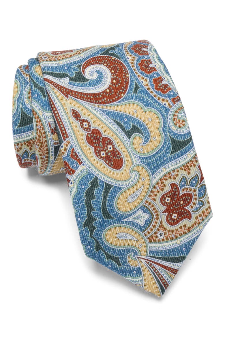 Printed Paisley Wool Tie, Main, color, BLUE