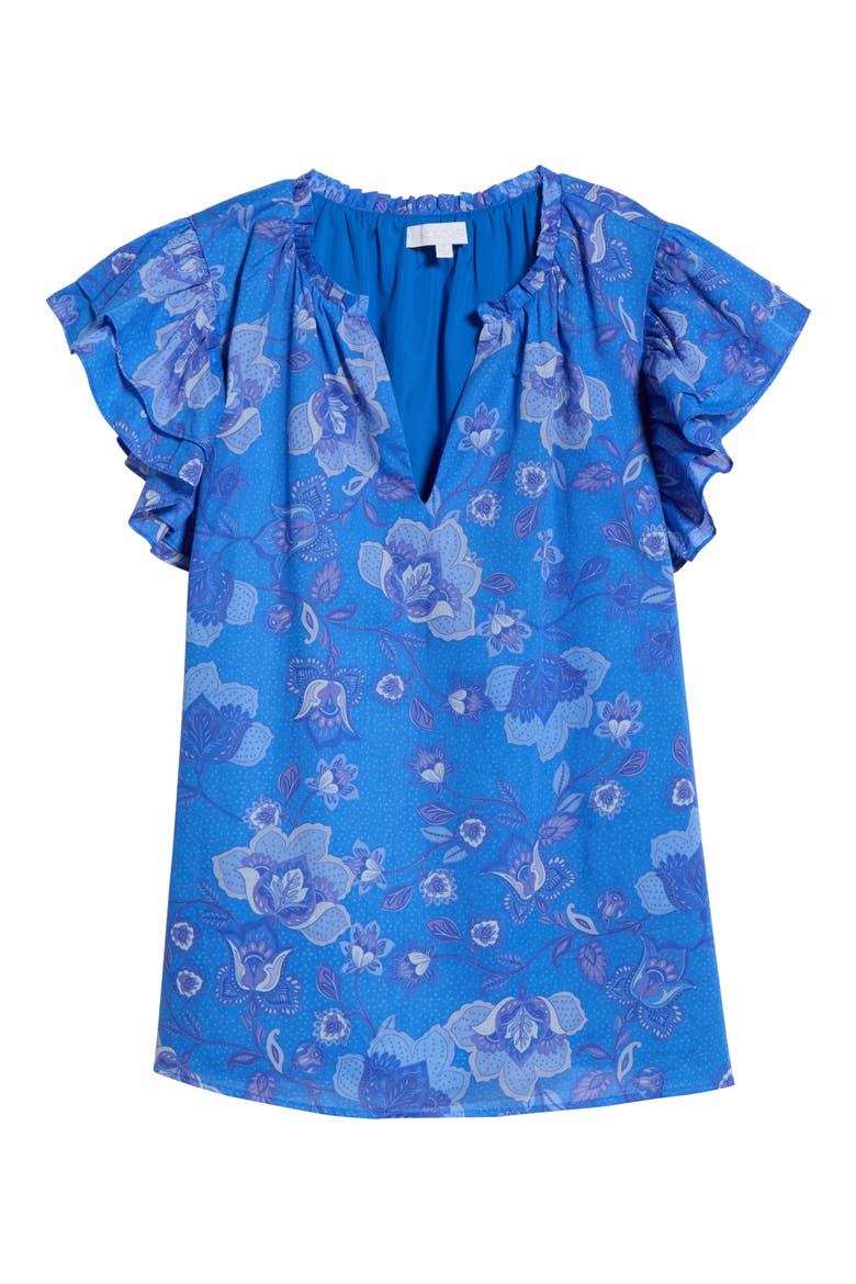 Selma Floral Ruffle Cotton Top, Alternate, color, COBALTBLUE