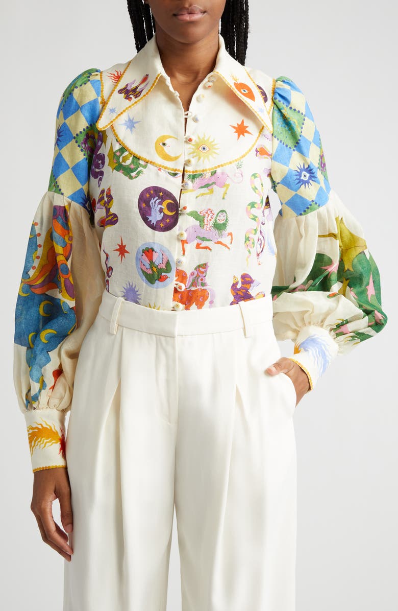 ALEMAIS Lou Print Linen Shirt, Main, color, 