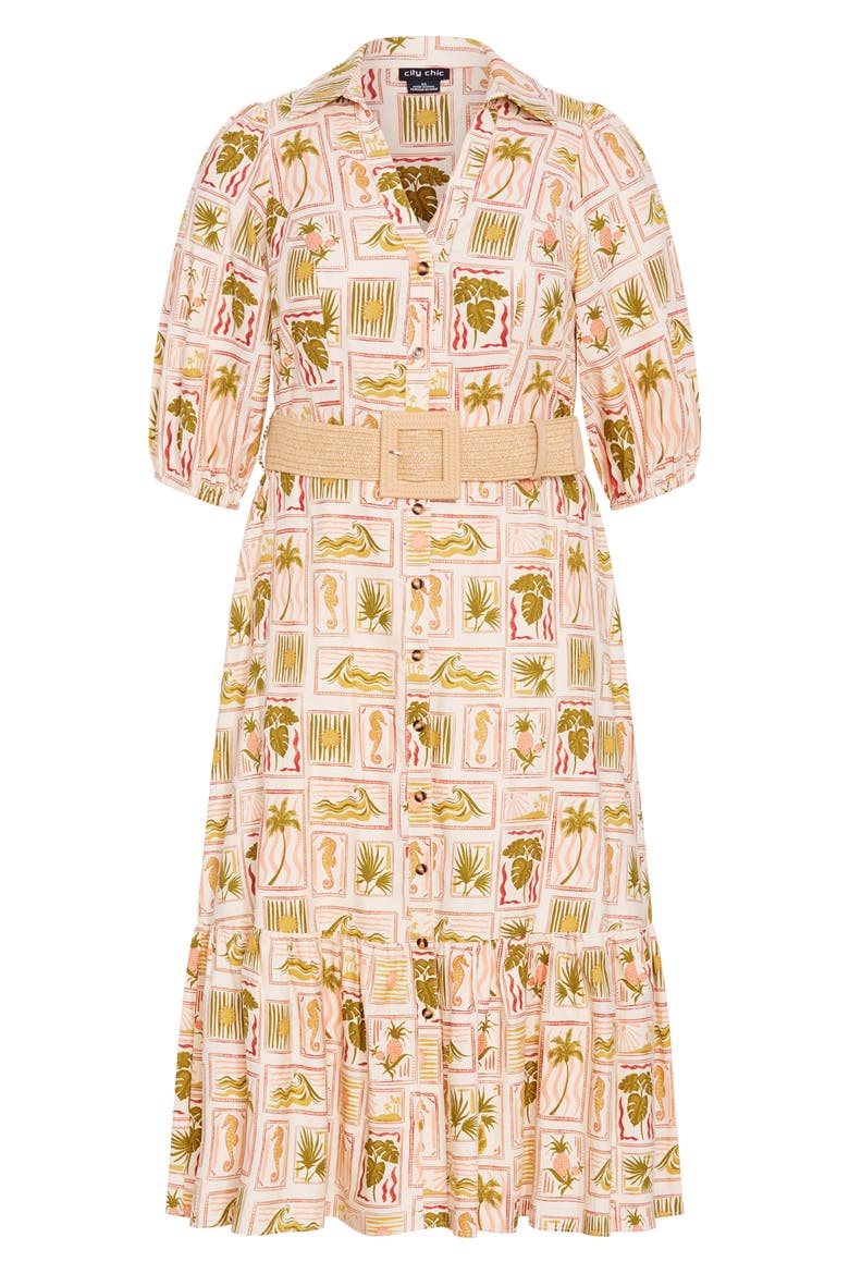 Anna Print Button-Up Shirtdress, Alternate, color, COOL TROPICS