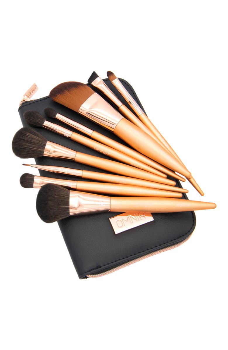 OMNIA Brush Rose Gold 9pc Makeup Travel Brush Set, Alternate, color, Black