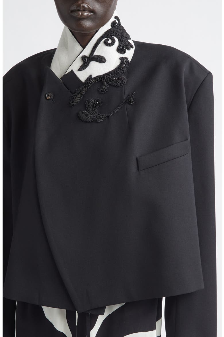 Bosea Crop Embroidered Wool Gabardine Jacket, Alternate, color, BLACK