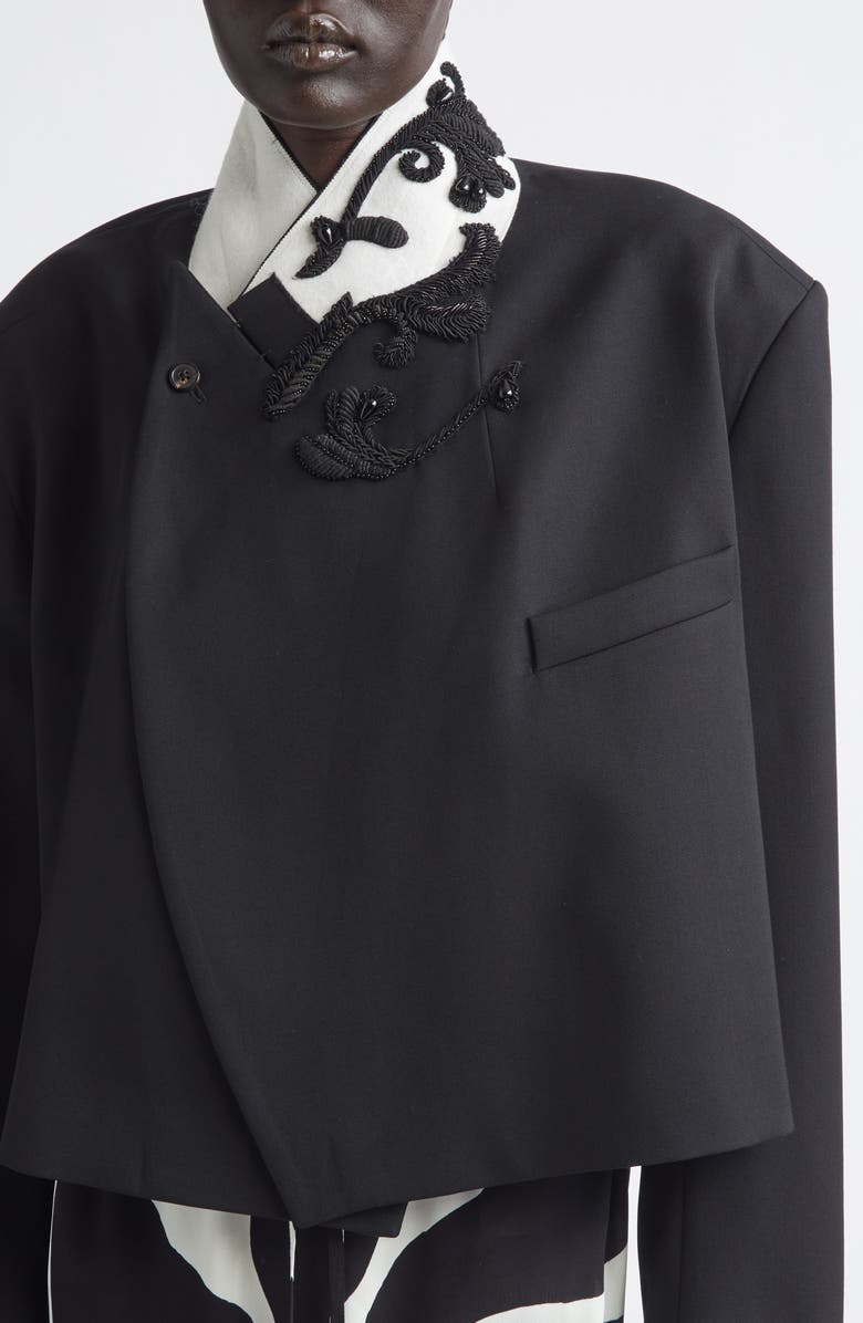Dries Van Noten Bosea Crop Embroidered Wool Gabardine Jacket, Alternate, color, Black