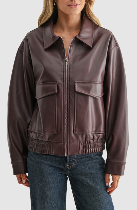 Faux Leather Bomber Jacket