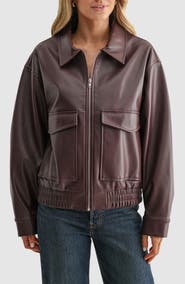 All in Favor Faux Leather Bomber Jacket