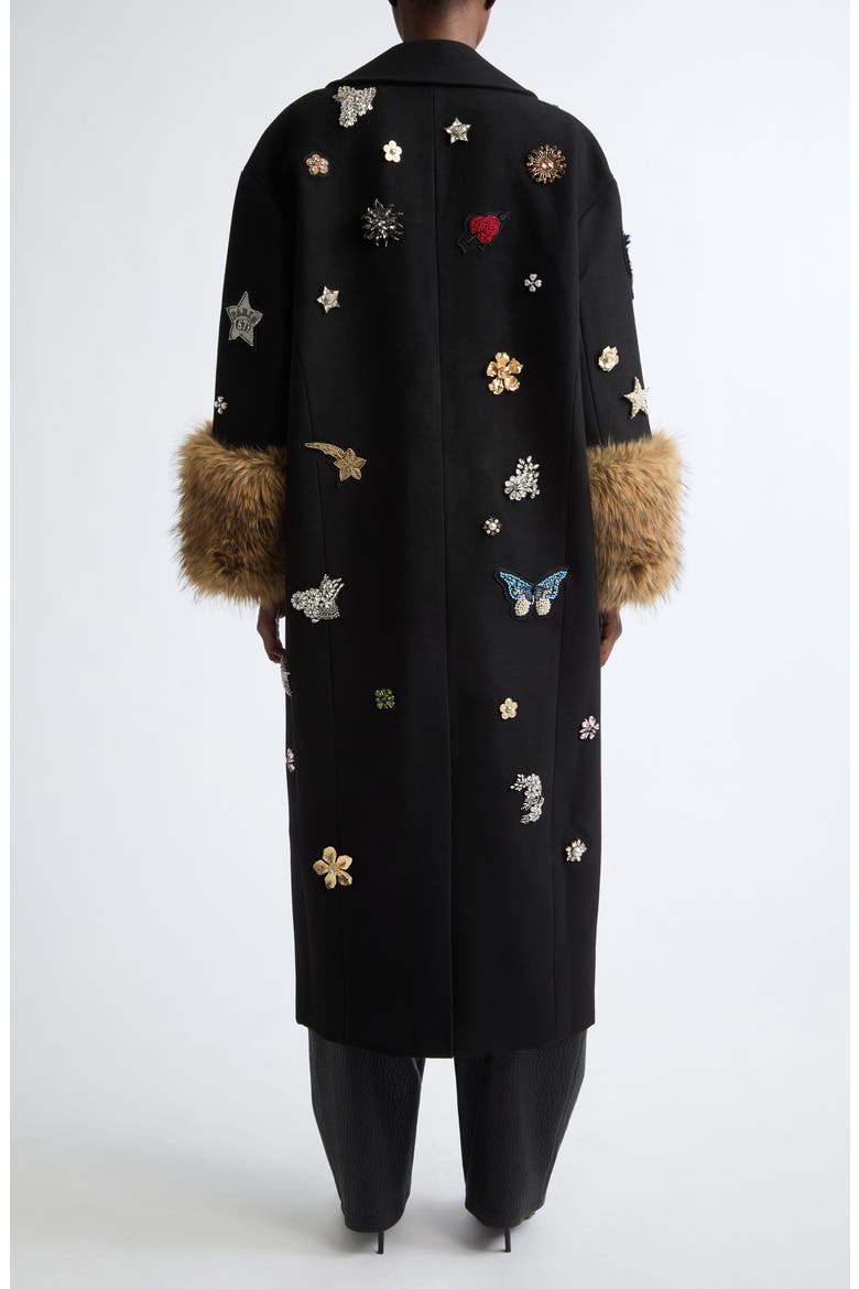 Mariella Greatest Hits Coat with Faux Fur Cuffs, Alternate, color, BLACK MULTI