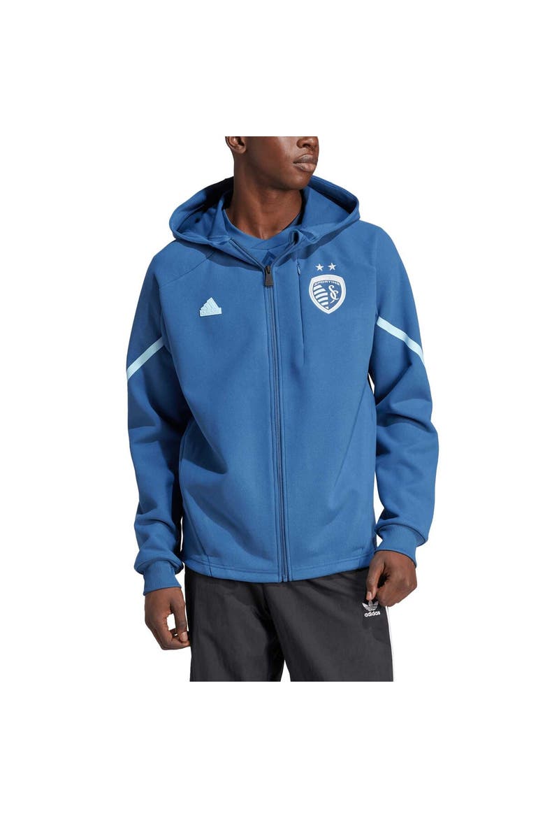 Men's adidas Sky Blue Sporting Kansas City 2024 Anthem Travel Raglan Sleeve Full-Zip Jacket, Alternate, color, Blue