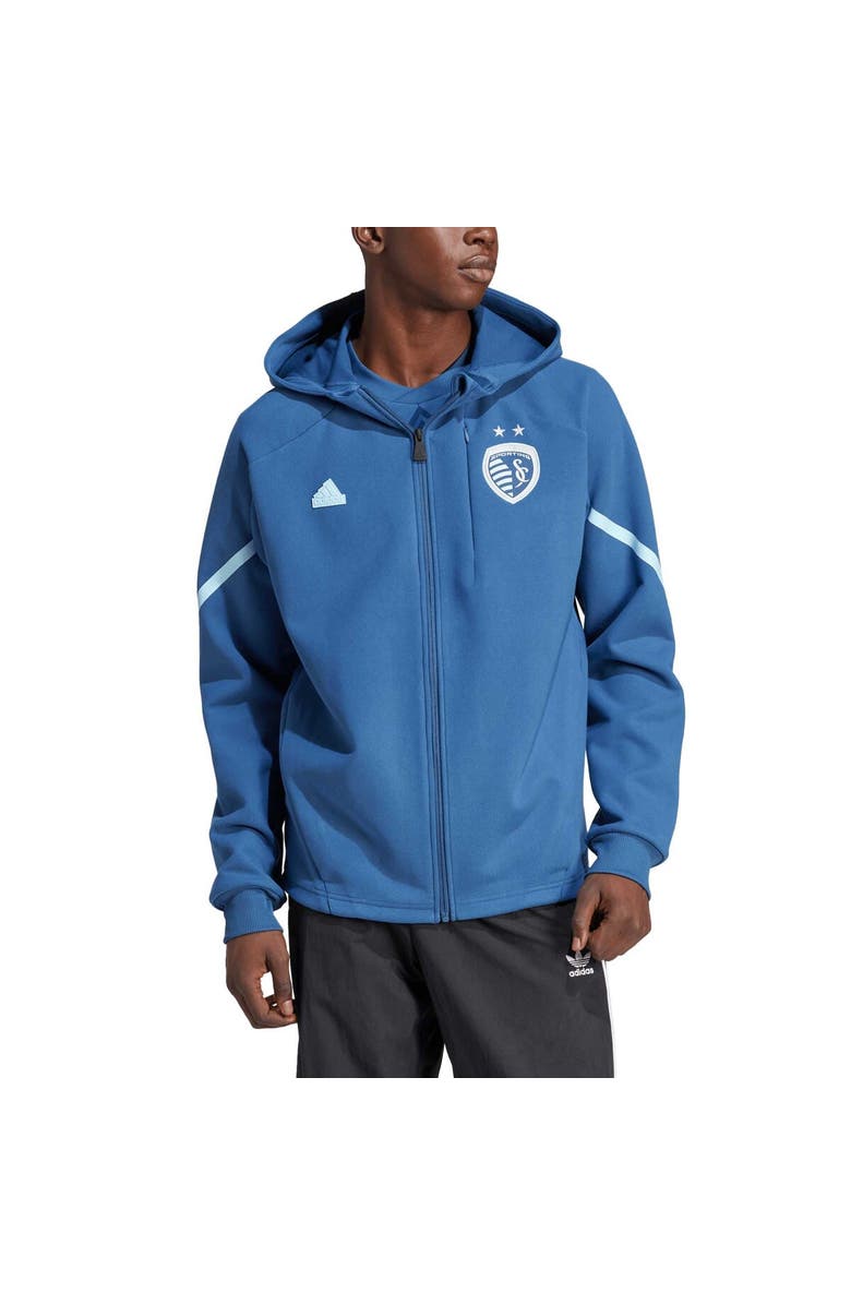 adidas Men's adidas Sky Blue Sporting Kansas City 2024 Anthem Travel Raglan Sleeve Full-Zip Jacket, Alternate, color, Blue