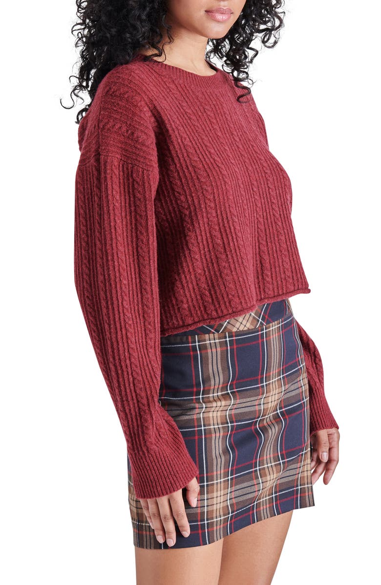 Steve Madden Aerin Cable Crew Sweater, Alternate, color, Dark Red