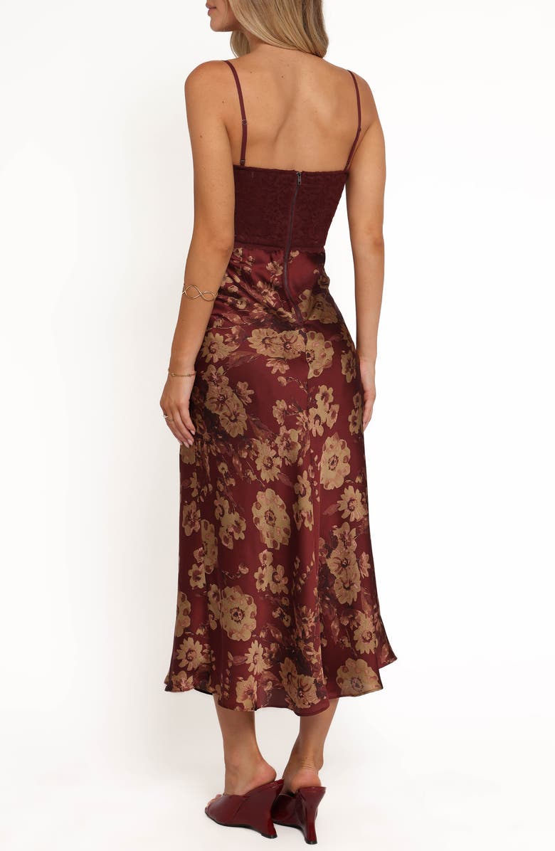 Petal & Pup Shakira Mixed Media Floral Midi Dress, Alternate, color, Bronzed Merlot