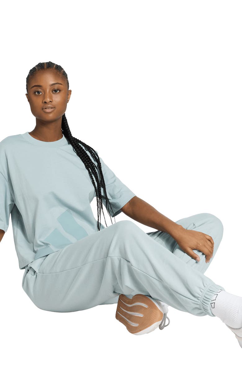 adidas Loose Fit French Terry Joggers, Alternate, color, Wonder Sage/ White