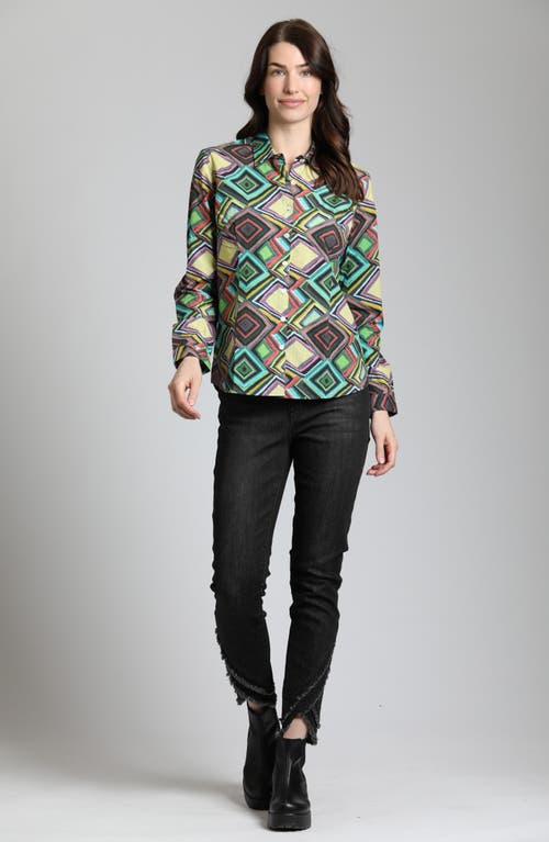 Apny Print Poplin Button-up Shirt In Turquoise/green Multi