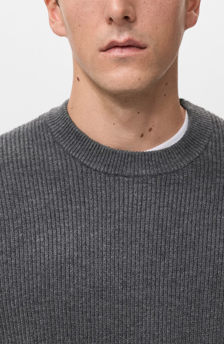 MANGO Rib Crewneck Sweater, Alternate, color, Dark Heather Grey