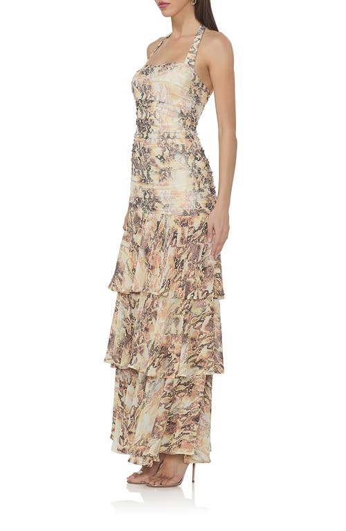 AFRM AFRM STORM SNAKESKIN PRINT TIERED HALTER MAXI DRESS