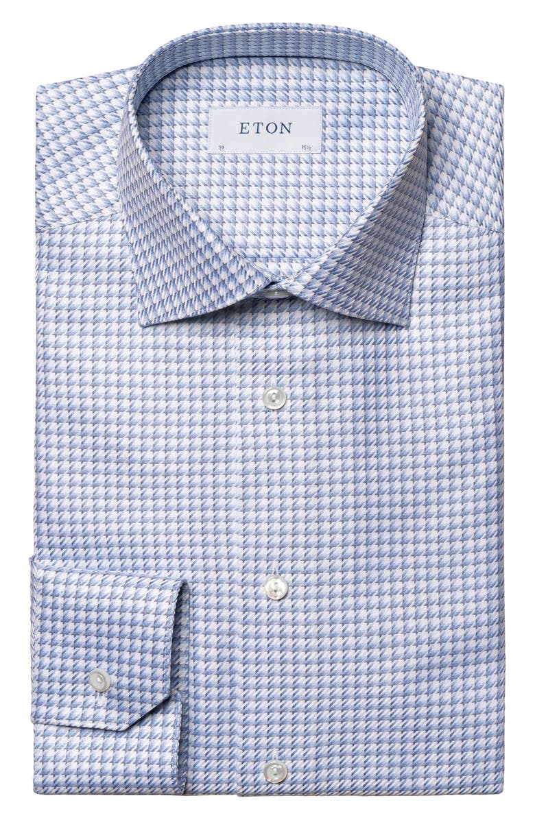 Eton Contemporary Fit Houndstooth Check Cotton Dress Shirt, Main, color, 