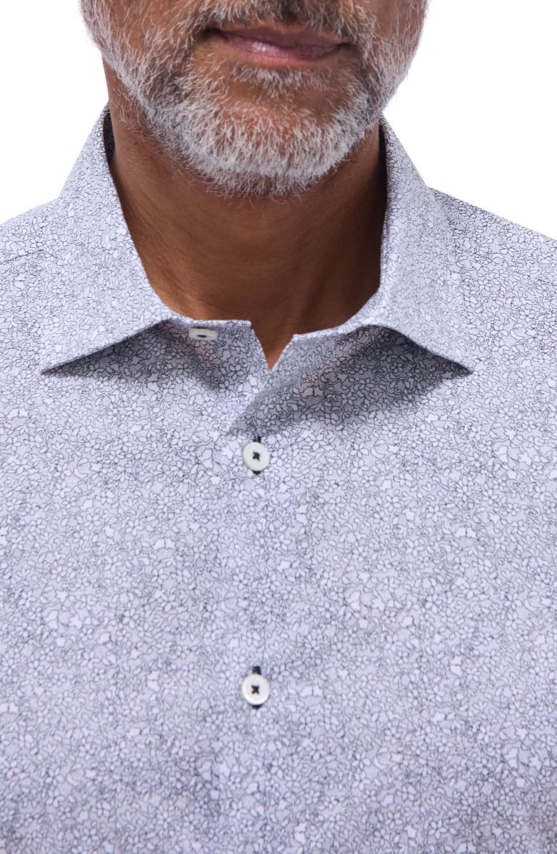 Bugatchi Axel Floral Shaped Fit Stretch Cotton Button-Up Shirt, Alternate, color, Black