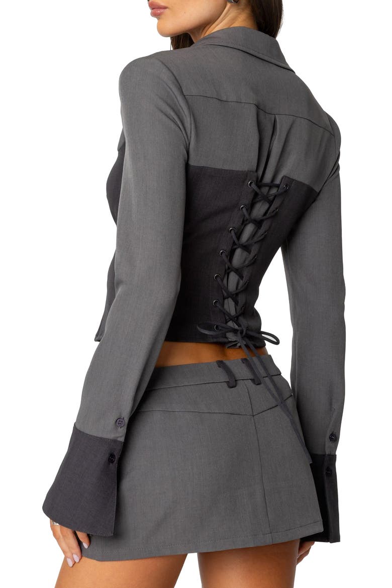 Angela Colorblock Corset Zip Top, Alternate, color, GRAY