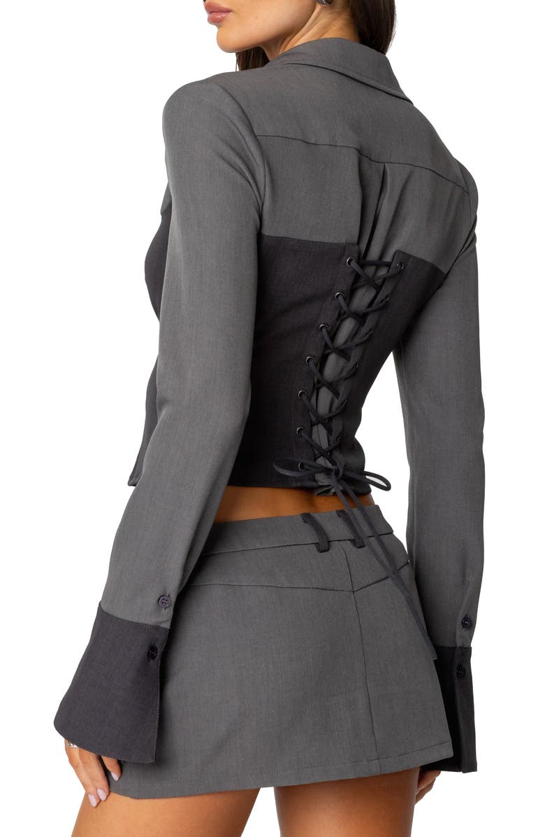 EDIKTED Angela Colorblock Corset Zip Top, Alternate, color, Gray