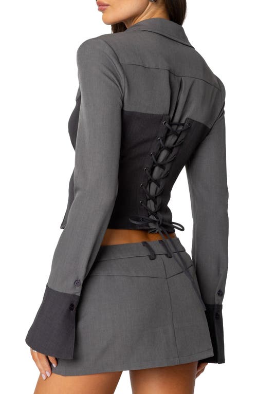 Edikted Angela Colorblock Corset Zip Top In Gray