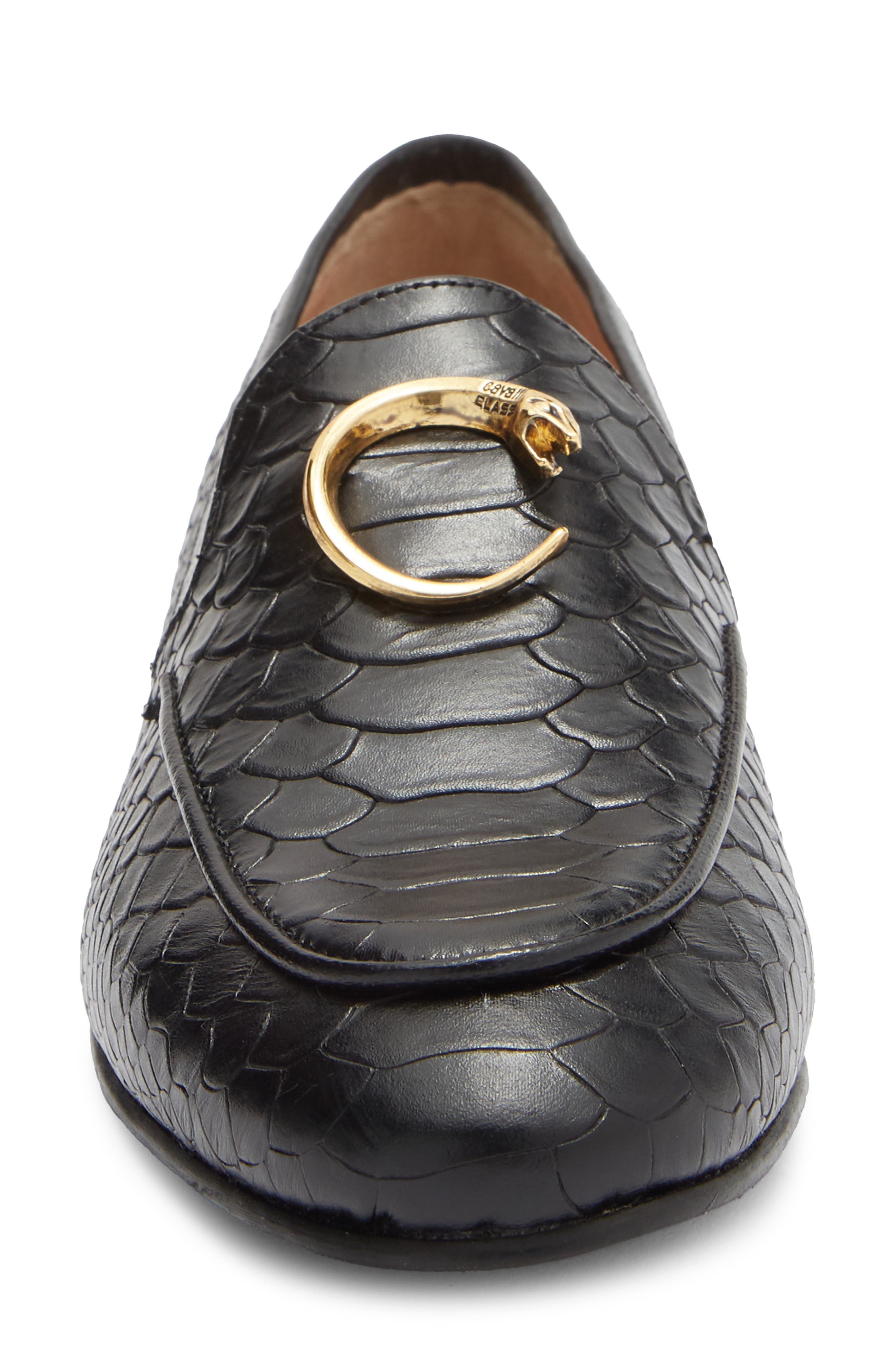 Roberto Cavalli Snake Ornament Loafer, Alternate, color, Black