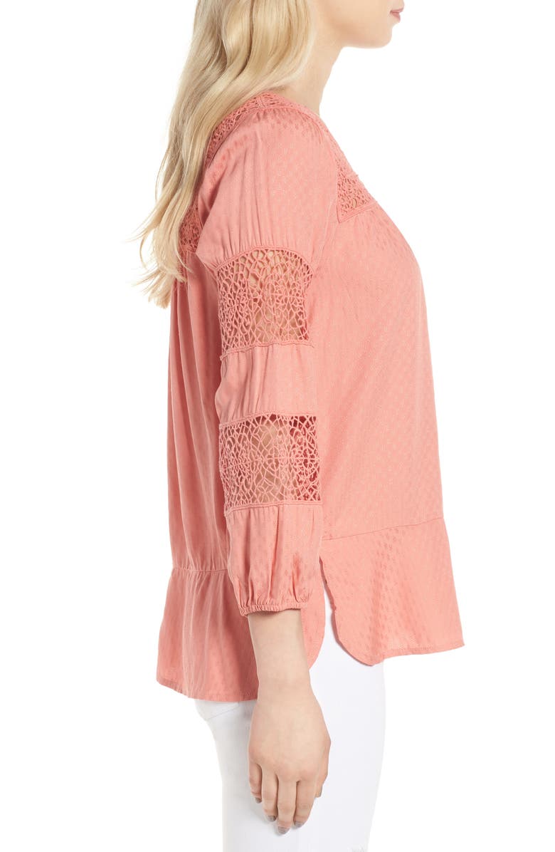 Wit & Wisdom Lace & Jacquard Peasant Blouse, Alternate, color, 