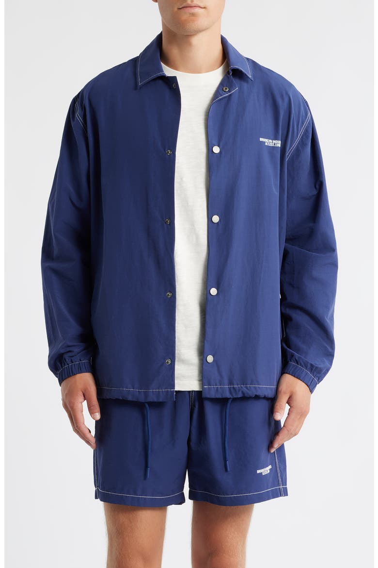 Loose Fit Cotton & Nylon Snap-Up Jacket, Main, color, MEDIEVAL BLUE