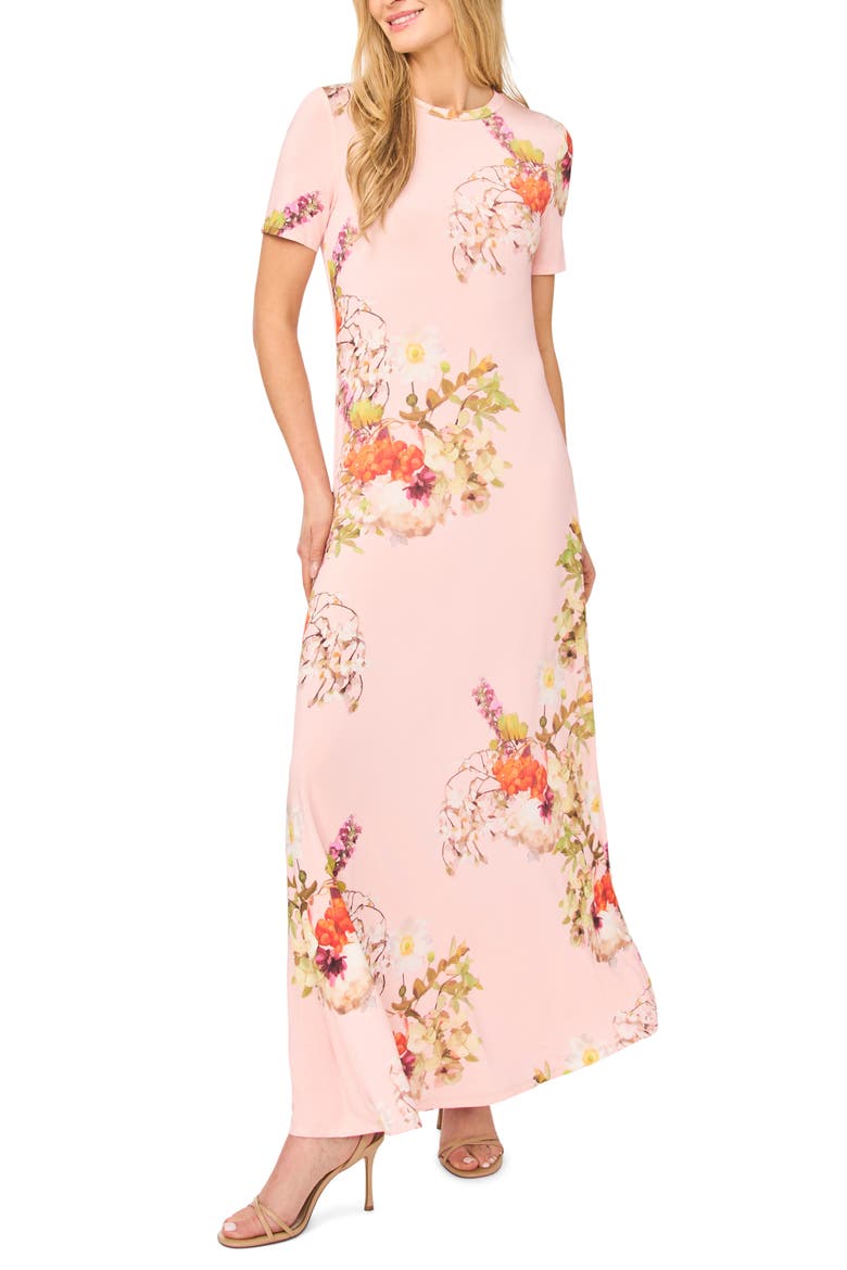 Theresa Floral T-Shirt Maxi Dress, Main, color, CLOUD PINK