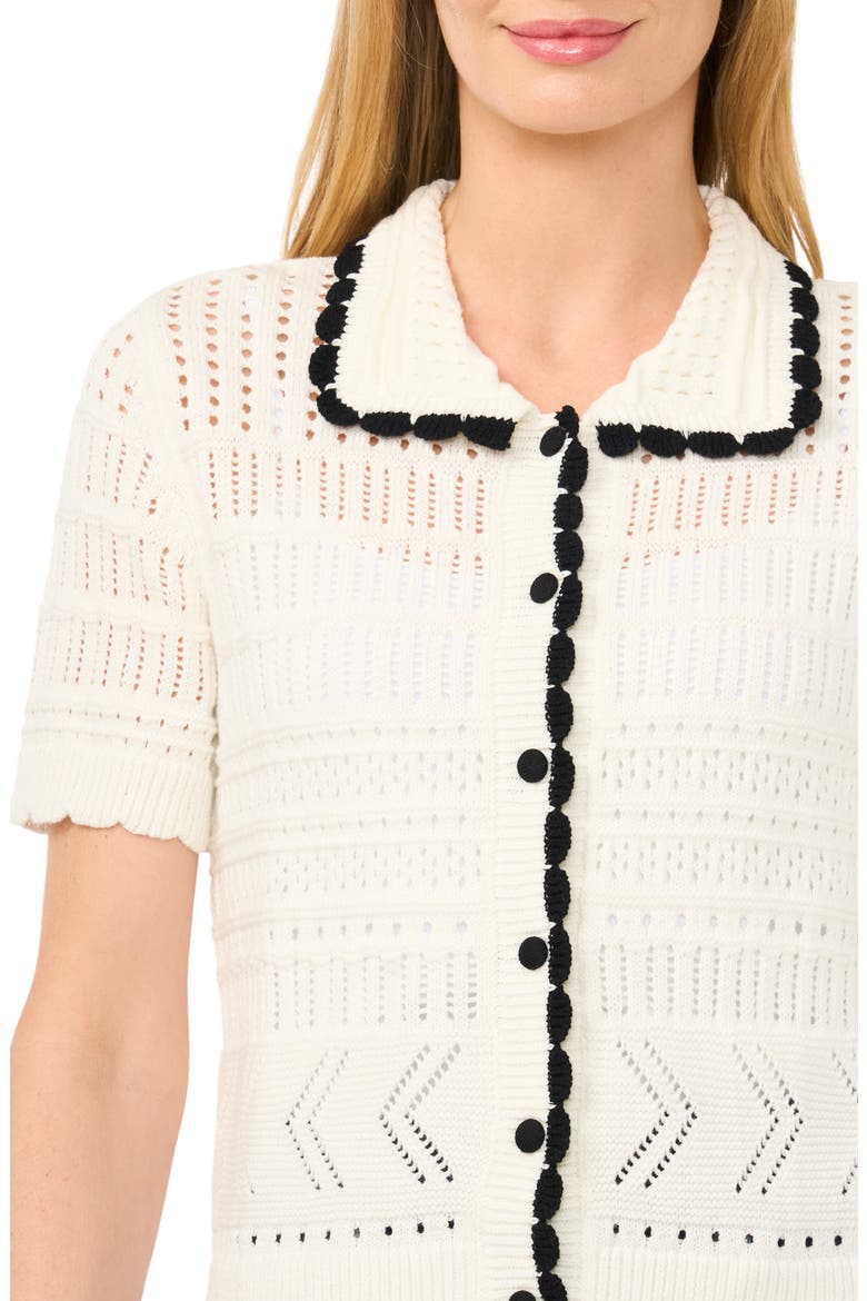 Pointelle Knit Cotton Button Front Sweater, Alternate, color, ANTIQUE WHITE