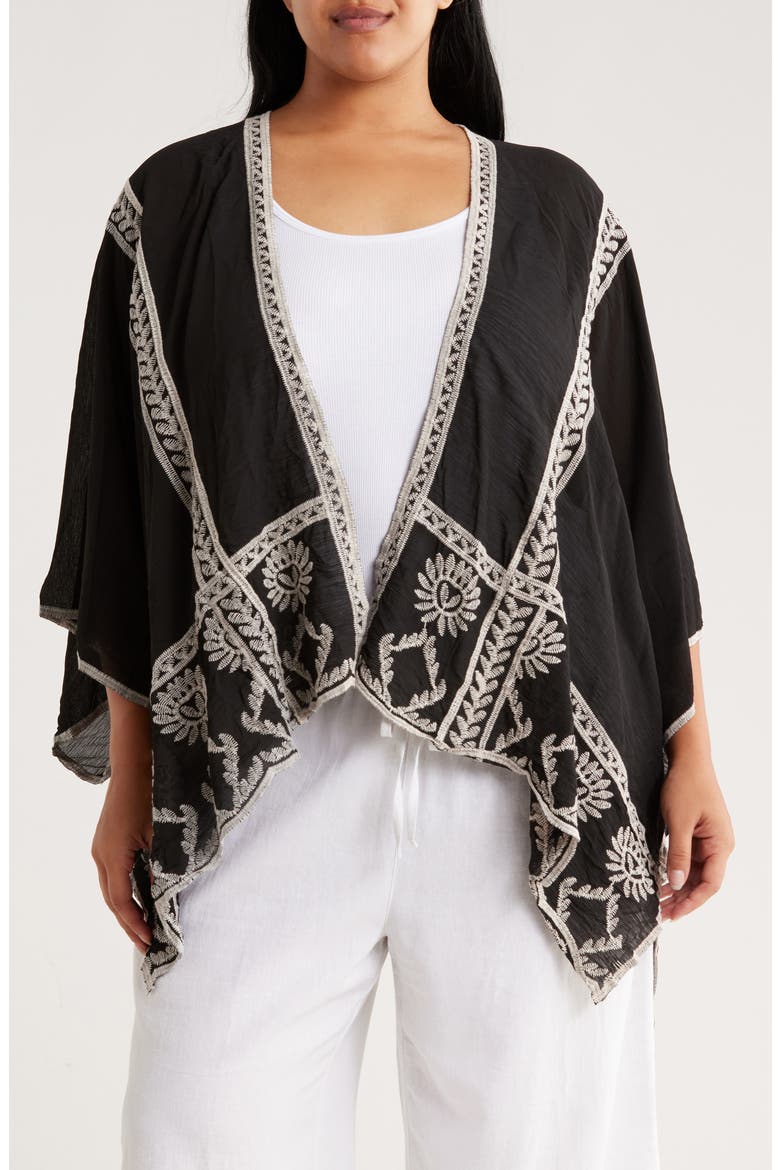 Embroidered Ruana, Main, color, BLACK/ WHITE