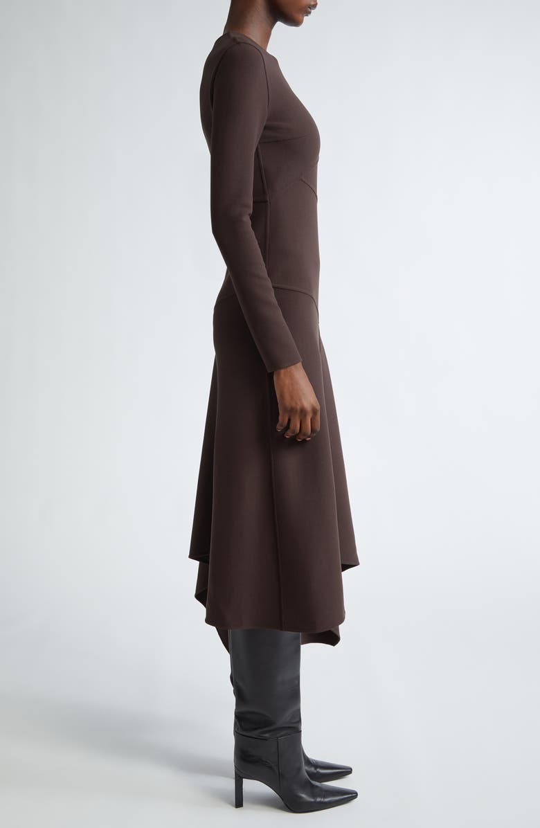 Michael Kors Collection Fitted Long Sleeve Asymmetric Wool Knit Midi Dress, Alternate, color,