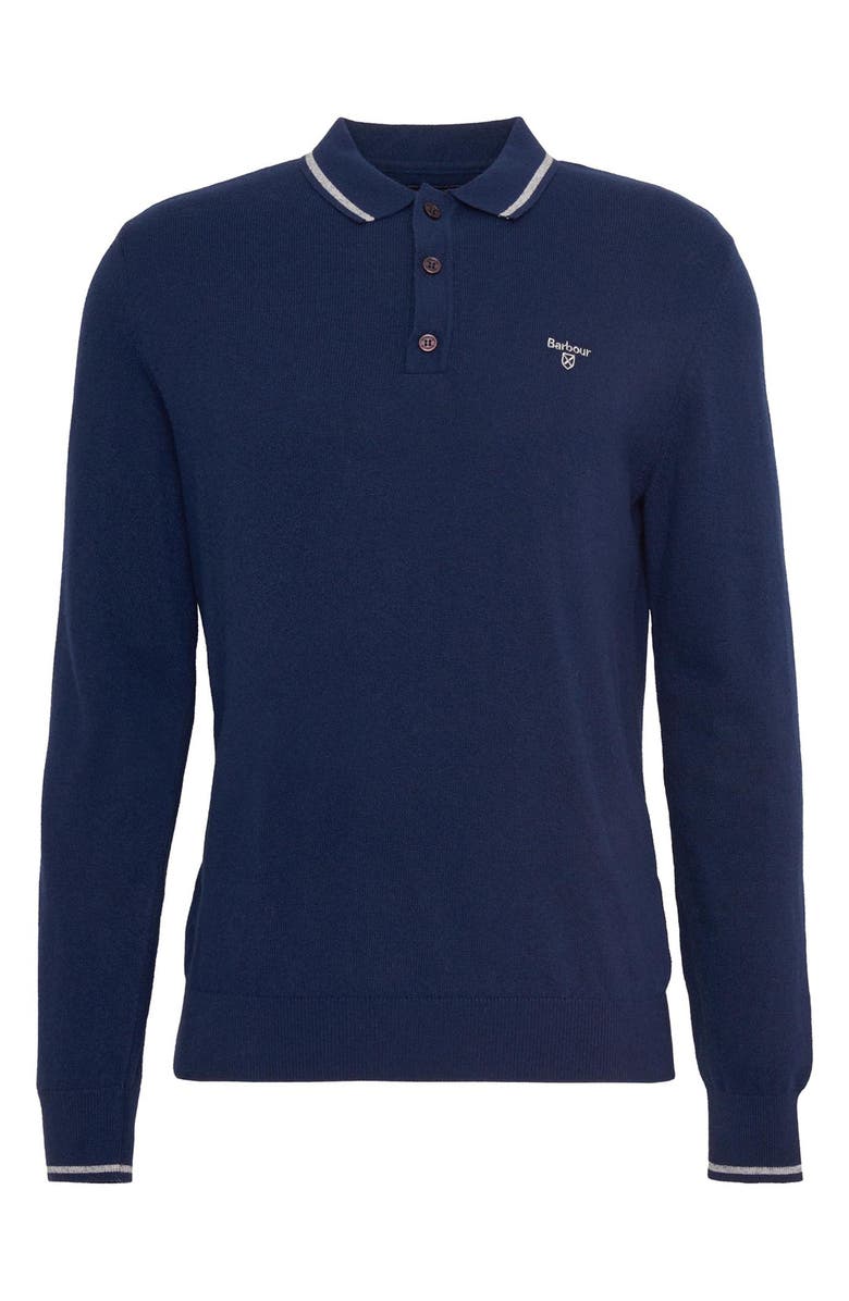 Barbour Tipped Cotton & Wool Polo Sweater, Alternate, color, Navy