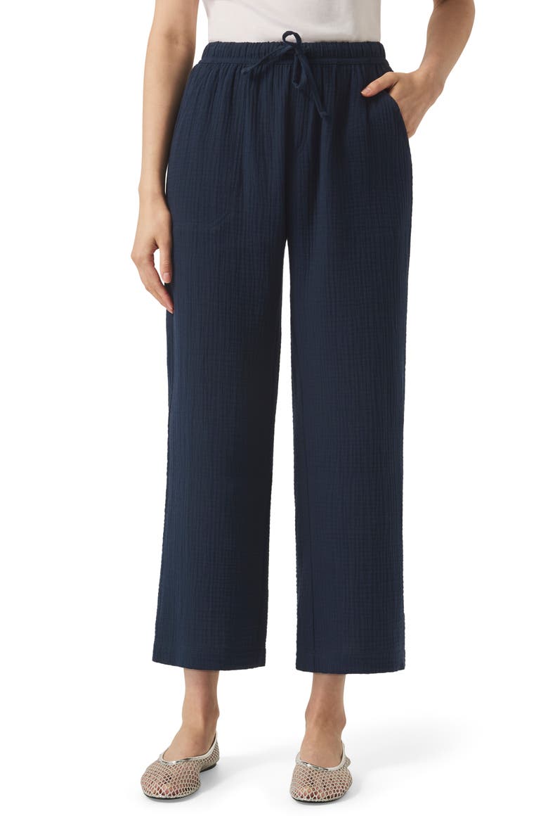 Adele Cotton Gauze Drawstring Pants, Main, color, NAVY