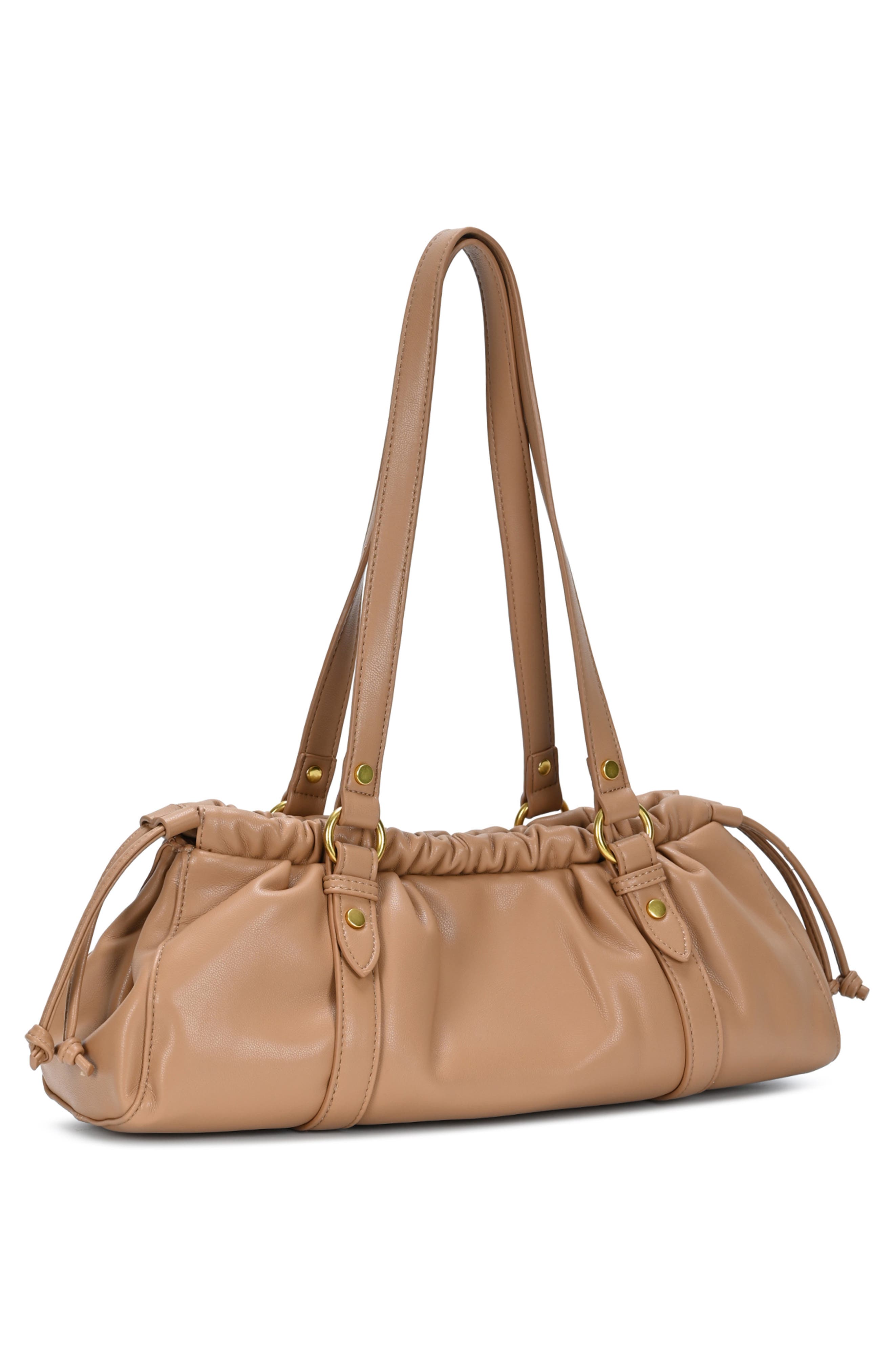 Drawstring Faux Leather Shoulder Bag, Alternate, color, CAMEL