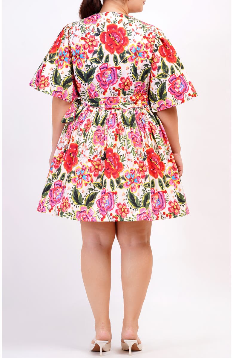 Leota Alena Mini Wrap Dress, Alternate, color, Crown Floral Flame Scarlet