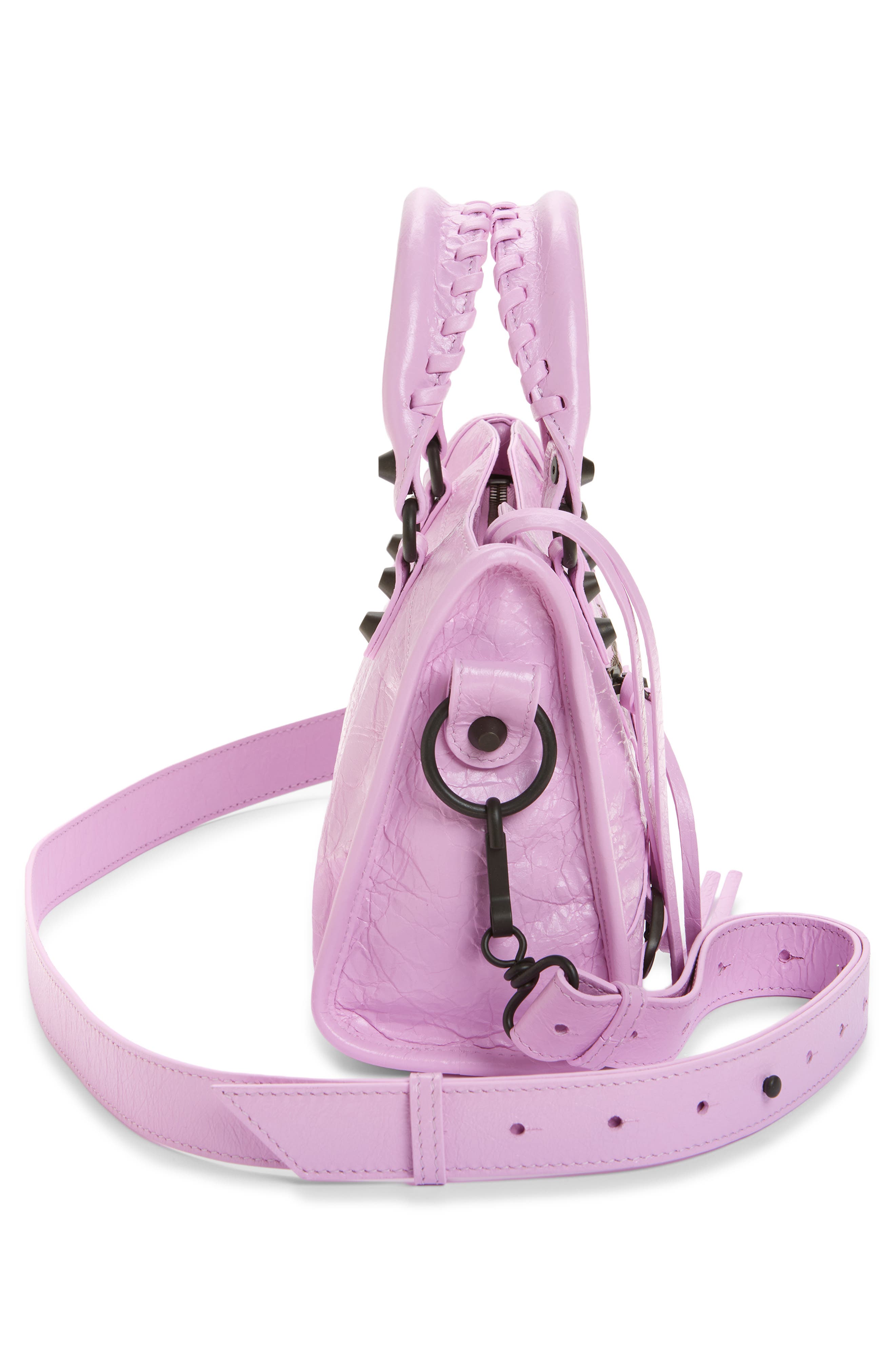 Mini Le City Crinkle Leather Top Handle Bag, Alternate, color, 5731 BUBBLY PINK