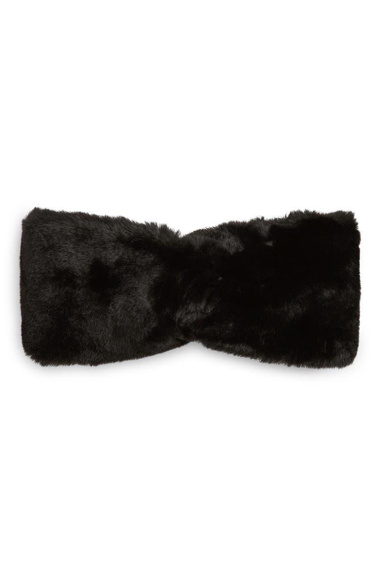 Faux Fur Headband, Main, color, BLACK