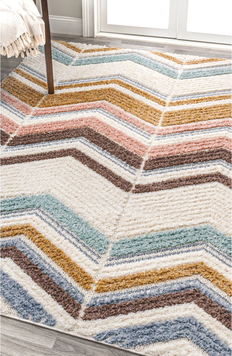 JONATHAN Y Elin Chevron High-Low Area Rug, Alternate, color, Multi/Cream
