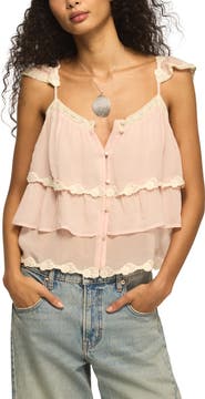 Lucky Brand Lace Trim Layered Ruffle Crop Tank
