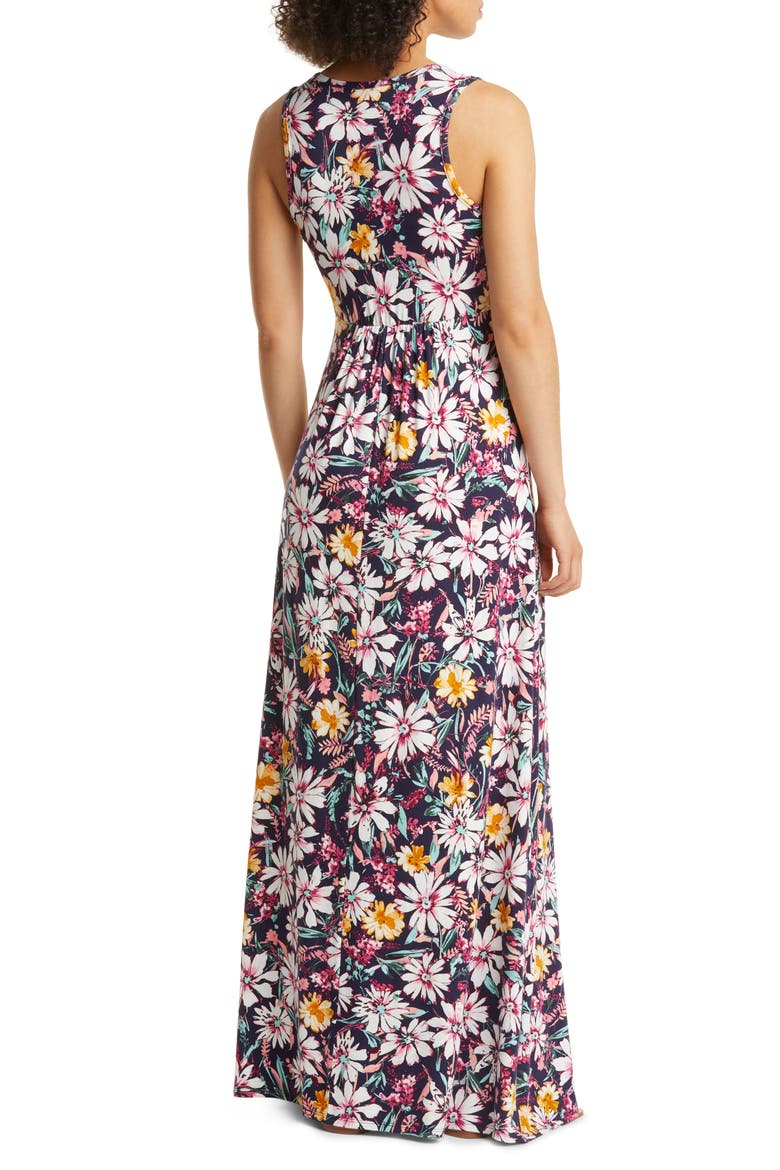 Floral Print Empire Waist Jersey Maxi Dress, Alternate, color, NAVY MULTI